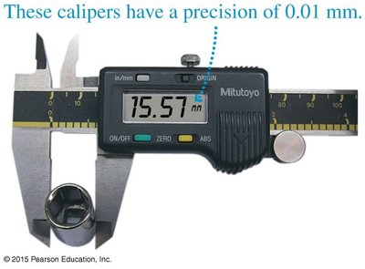 Digital caliper showing significant figures and precision