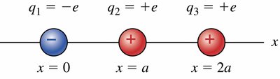 Three charges on a line for potential calculation