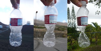 Crushed plastic bottle due to pressure change