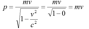 Relativistic momentum at low speed
