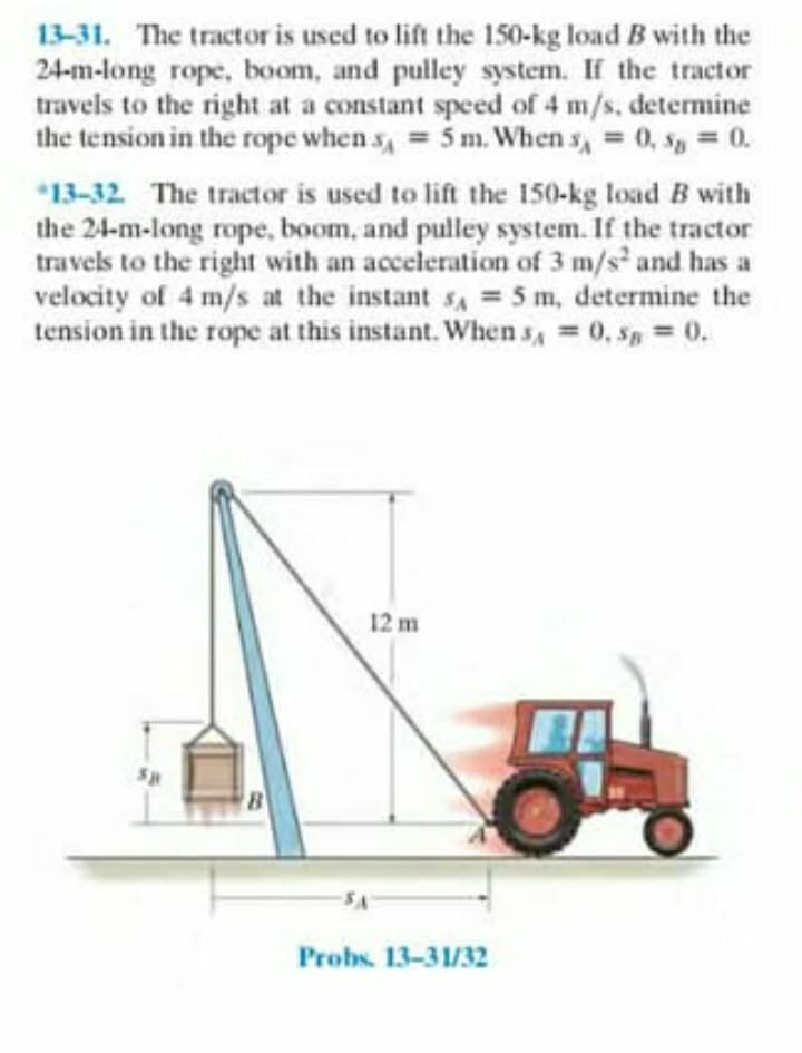 Tractor lifting a load with a pulley system