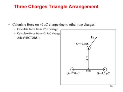 Three charges triangle arrangement diagram