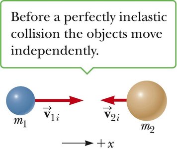 Before perfectly inelastic collision: objects move independently