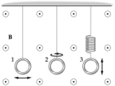 Three loops in a uniform magnetic field, each moving differently