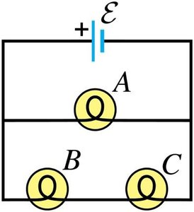 Three bulbs in a mixed series-parallel circuit