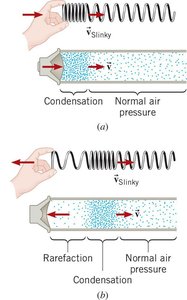 Slinky and air tube showing condensation and rarefaction