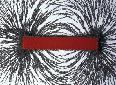 Iron filings showing magnetic field lines around a bar magnet