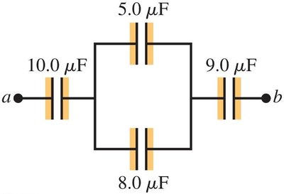 Capacitor network with series and parallel combinations