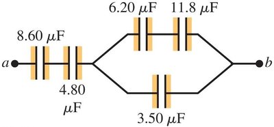 Capacitor network with series and parallel combinations
