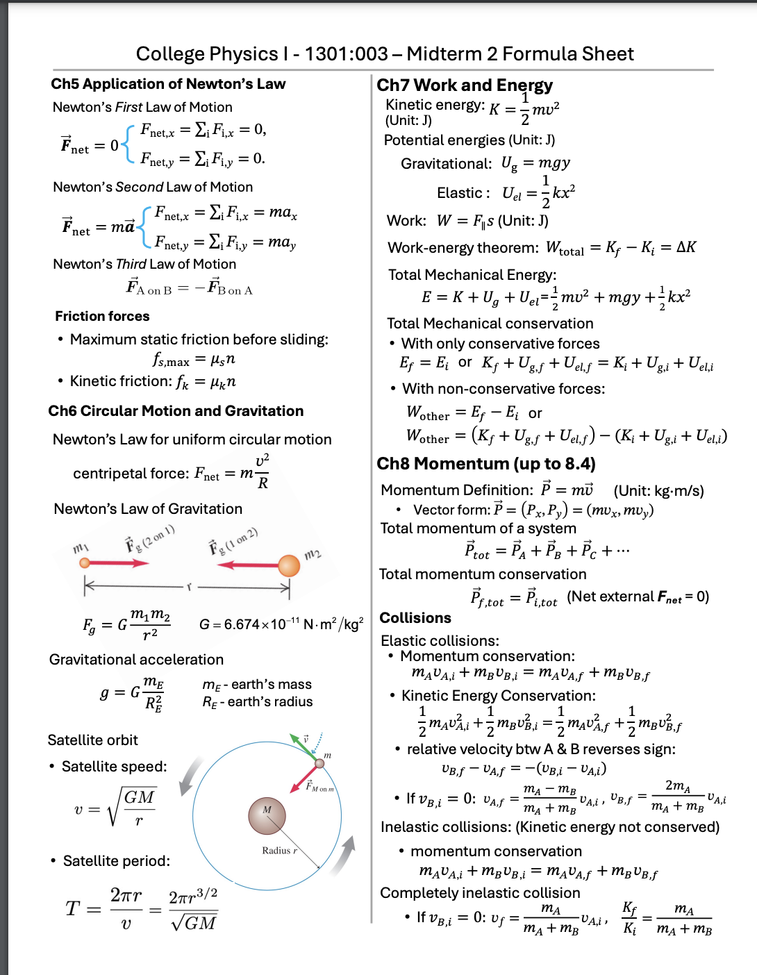 Diagram of gravitational force between two masses and satellite orbit