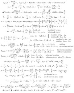 Equation sheet with wave and optics equations