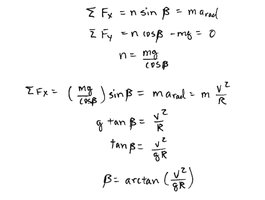 Banked curve equations for angle beta