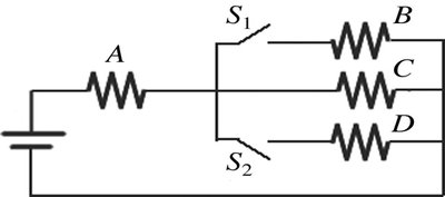 Circuit with four resistors and two switches