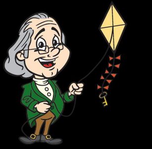 Cartoon of Benjamin Franklin with kite