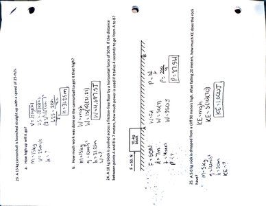 Physics problem with cannonball, force diagram, and energy calculations