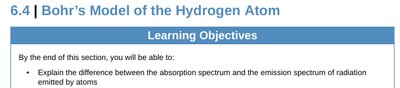 Bohr's Model Learning Objectives