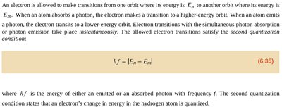 Bohr's model energy transition equation