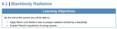 Blackbody Radiation Learning Objectives