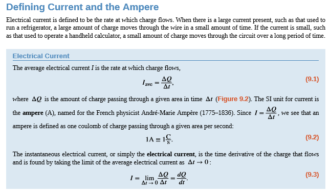 Defining current and the ampere