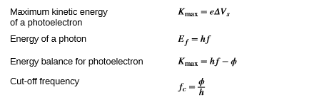 Photoelectric effect equations