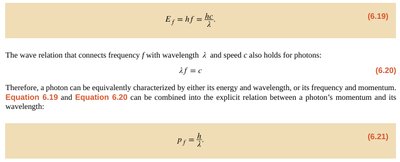Photon energy and momentum equations