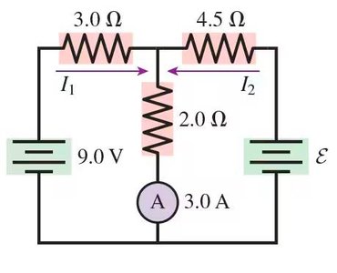 Multi-loop circuit with ammeter and batteries