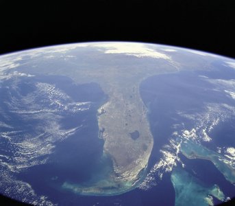 Curved horizon view from space