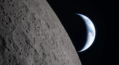 Crescent Earth from lunar orbit