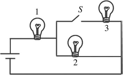 Circuit with three lightbulbs and a switch