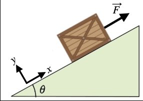 Crate on a frictionless inclined plane with applied force