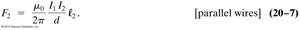Equation for force between parallel wires