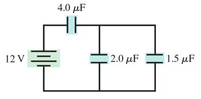 Circuit with three capacitors and a battery
