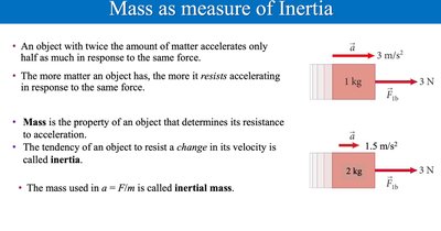 Mass as measure of inertia with force and acceleration examples