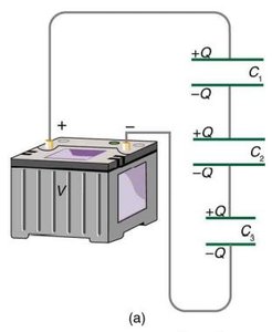 Series capacitor circuit with battery