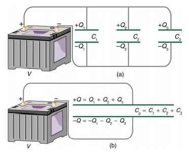 Parallel capacitor circuit with battery