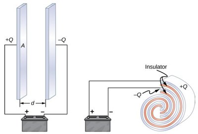 Parallel plate and spiral capacitors