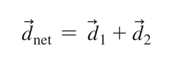 Equation for net displacement as the sum of two vectors