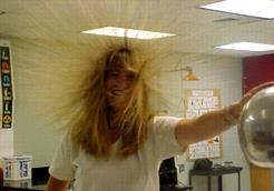 Hair standing on end due to static charge