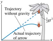 Arrow and coconut projectile motion scenario