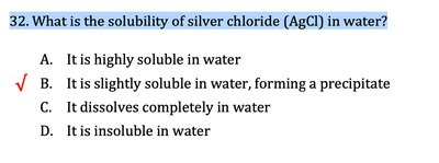 Question about AgCl solubility with correct answer marked