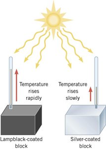 Comparison of radiation absorption by black and silver blocks
