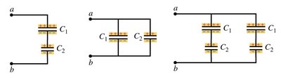 Series, parallel, and combination networks of capacitors