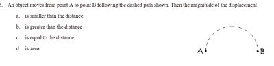 Displacement vs distance multiple choice