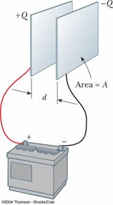 Parallel plate capacitor connected to a battery
