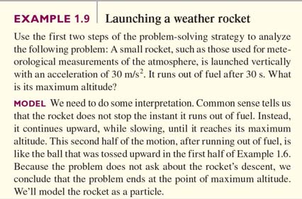 Example 1.9: Launching a weather rocket problem statement