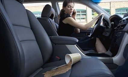 Spilled coffee in car