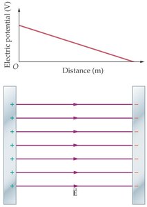 Potential varies linearly between plates