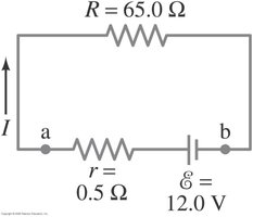 Circuit with battery, internal resistance, and external resistor