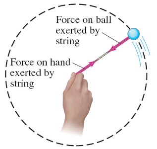Force on ball and hand exerted by string