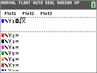 Calculator entry for sqrt(x)